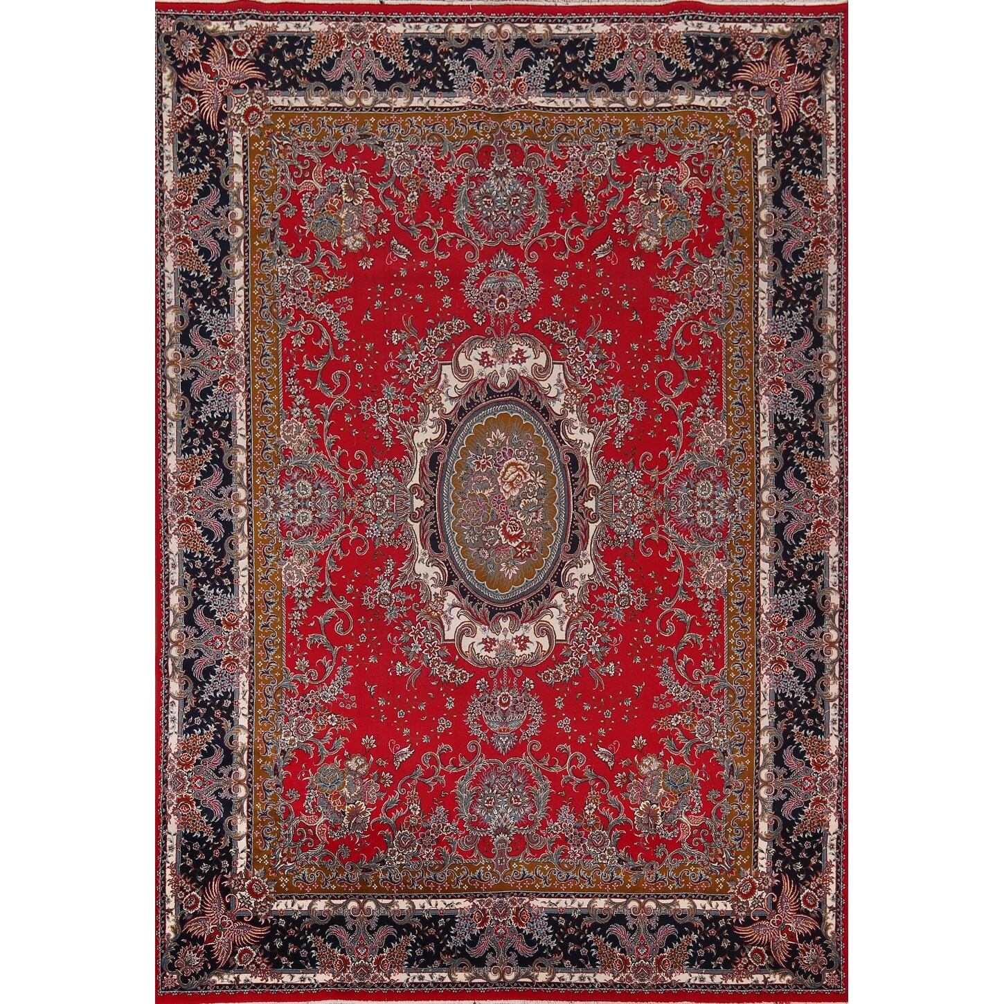 Victorian Style Red Kashan Turkish Area Rug Red Machine Made Carpet - 9'8" x 12'8"