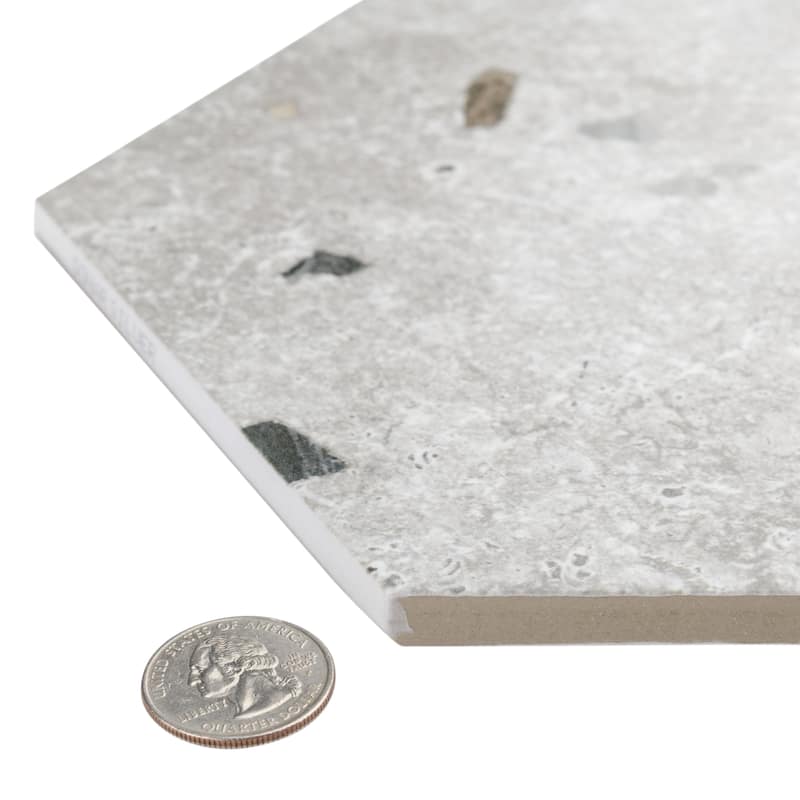 Merola Tile Sonar Hex Silver 8-5/8" x 9-7/8" Porcelain Floor and Wall Tile