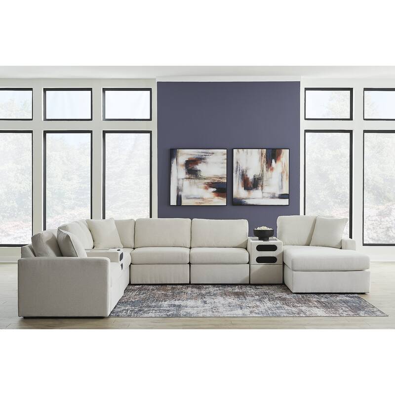 Signature Design by Ashley Modmax 8-Piece Sectional with Chaise and Audio Consoles - 157" W x 124" D x 36" H - Beige - Left Facing