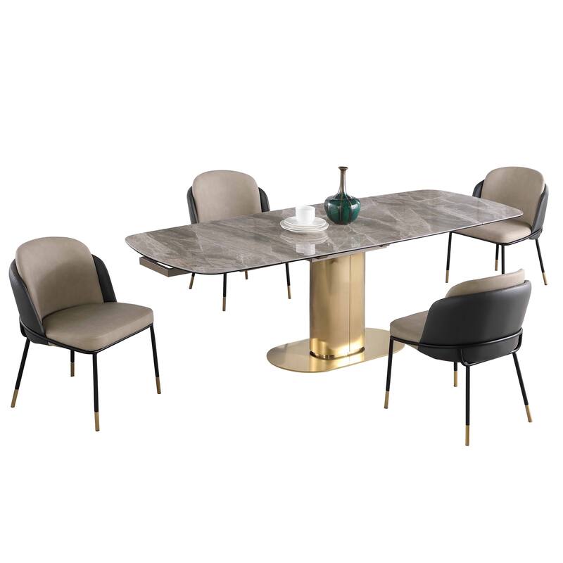 Somette Karlia Kimmy Marbleized Sintered Stone Dining Set with Gray Chairs