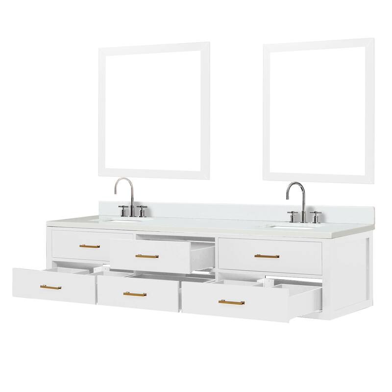 Castor 60 in W x 22 in D Black Double Bath Vanity, White Quartz Top, Faucet Set, and 28 in Mirrors