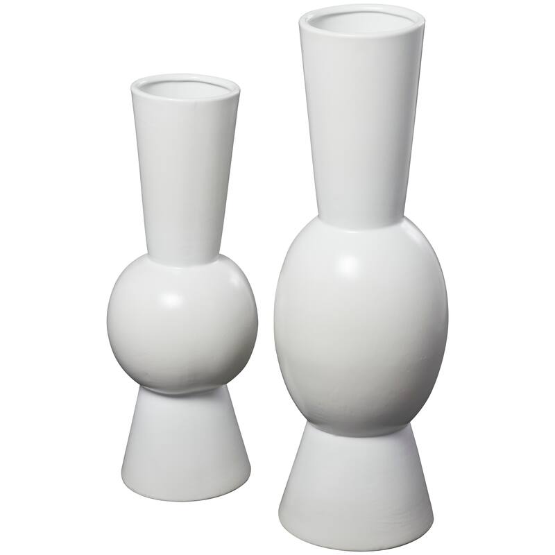 White Ceramic Fluted Round Abstract Decorative Vase (Set of 2) - 24", 20"H