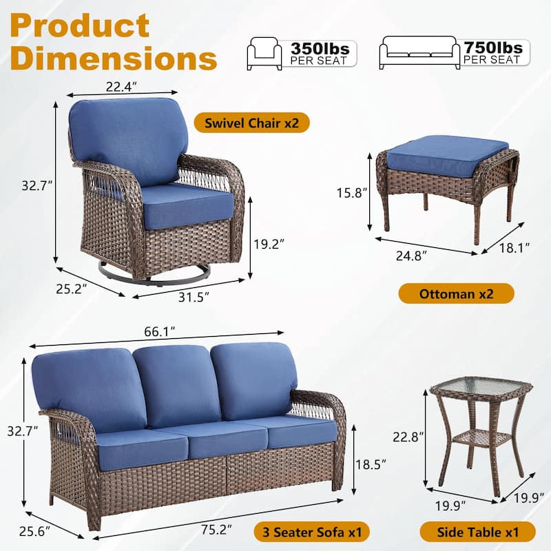 Pocassy Swivel Chair with Outdoor Sofa Ottoman Funiture Set.