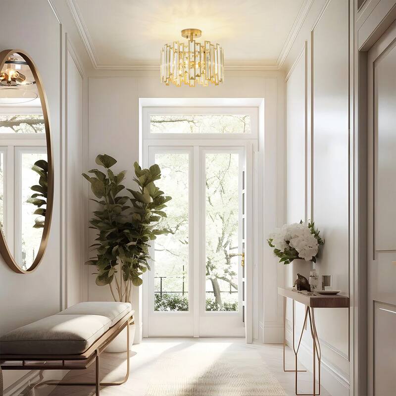 5-Light Modern Glam Cylinder Drum Crystal Semi-Flush Mount Ceiling Light