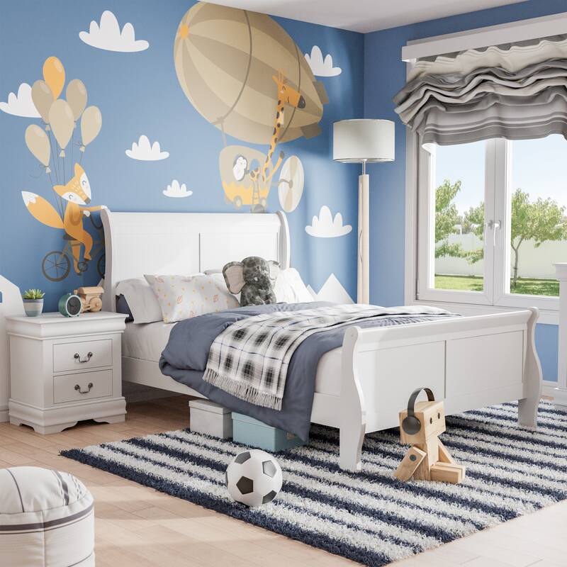 Furniture of America Mayday Modern Solid Wood 2-Piece Sleigh Bedroom Set - White - Twin