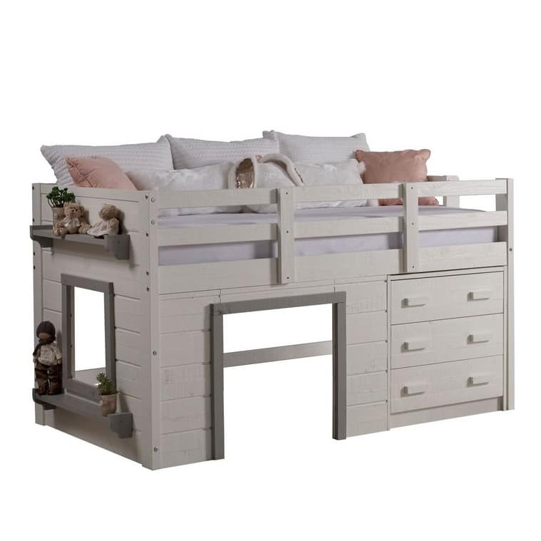 Sweet Dreams Twin-sized White/Grey Low Loft Bed