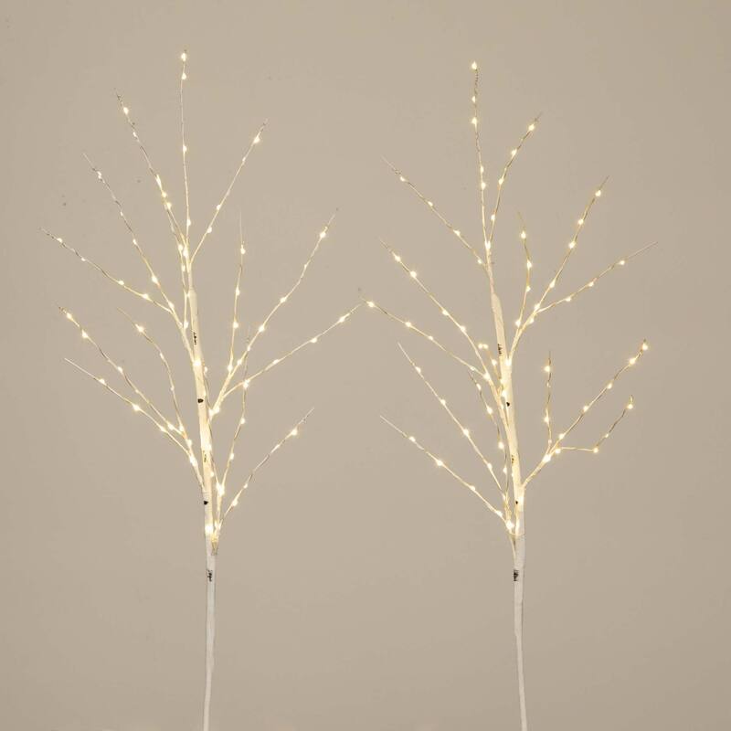 Pre-Lit Battery Operated Artificial Birch Twig Branches Christmas Tree - 36" - Warm White LED Lights - Set of 2