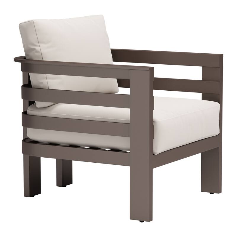 30" Brown Aluminum Outdoor Arm Chair with White Cushion