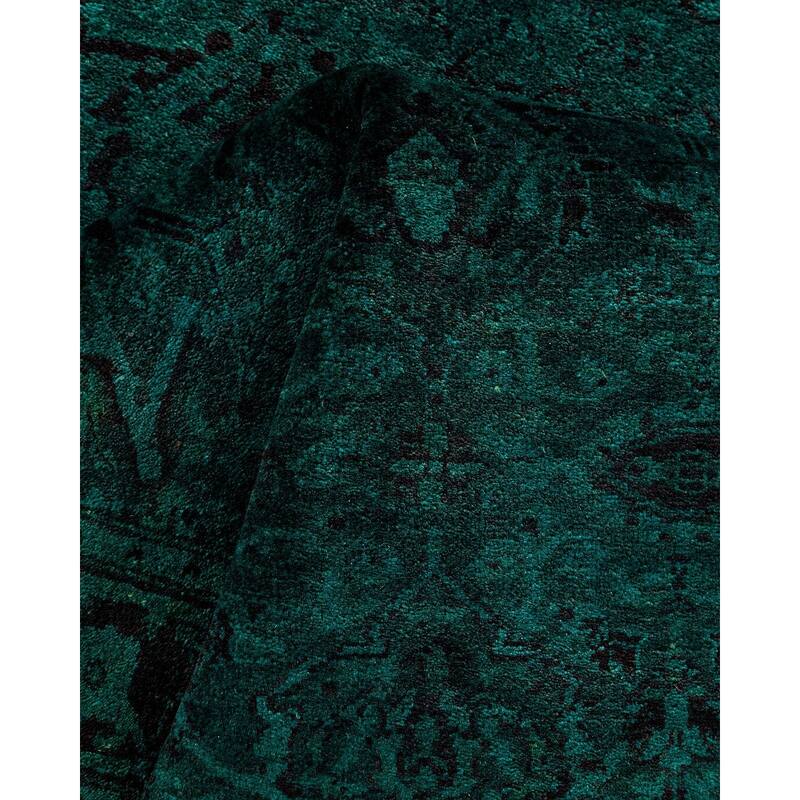 Overton Hand Knotted Wool Vintage Inspired Modern Contemporary Overdyed Green Runner Rug - 2' 5" x 21' 5"