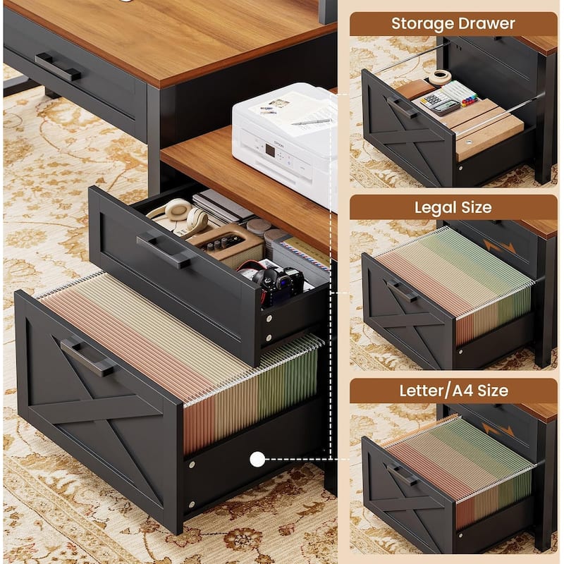 L Shaped Desk 55" Home Office Desk Drawers Storage Shelves