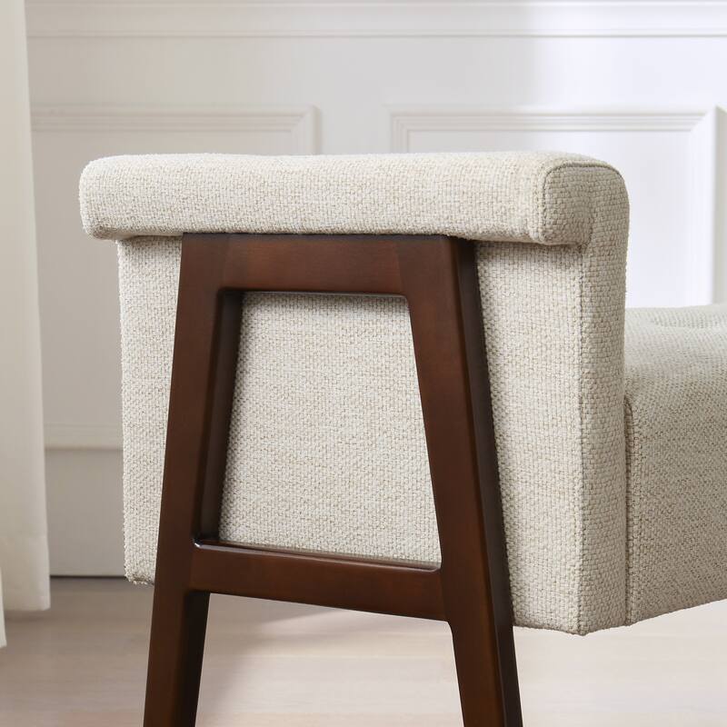 Modern Fabric Upholstered Entryway Storage Bench with Wooden Legs and Armrests