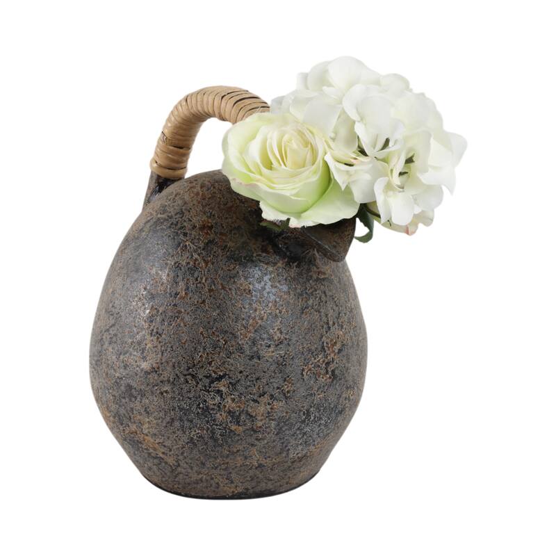 Pottery Terracotta Vase Textured Finish with Woven Handle