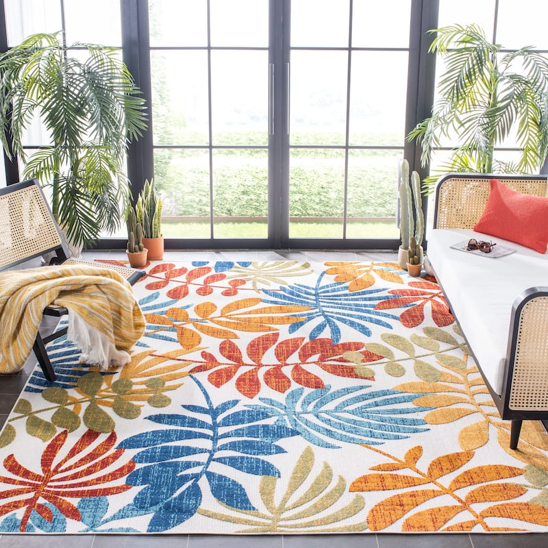 SAFAVIEH Cabana Laila Indoor/ Outdoor Waterproof Patio Floral Rug - 9' x 12' - Creme/Red