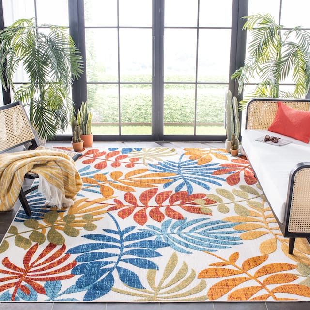 SAFAVIEH Cabana Laila Indoor/ Outdoor Waterproof Patio Floral Rug - 6' x 9' - Creme/Red