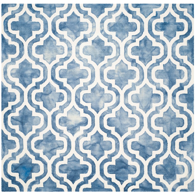 SAFAVIEH, Handmade Dip Dye Liia Watercolor Vintage Boho Wool - 7' x 7' Square - Blue/Ivory