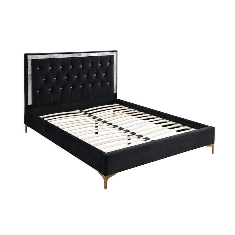 Eastern King Bed with Diamond Tufted Headboard , Black