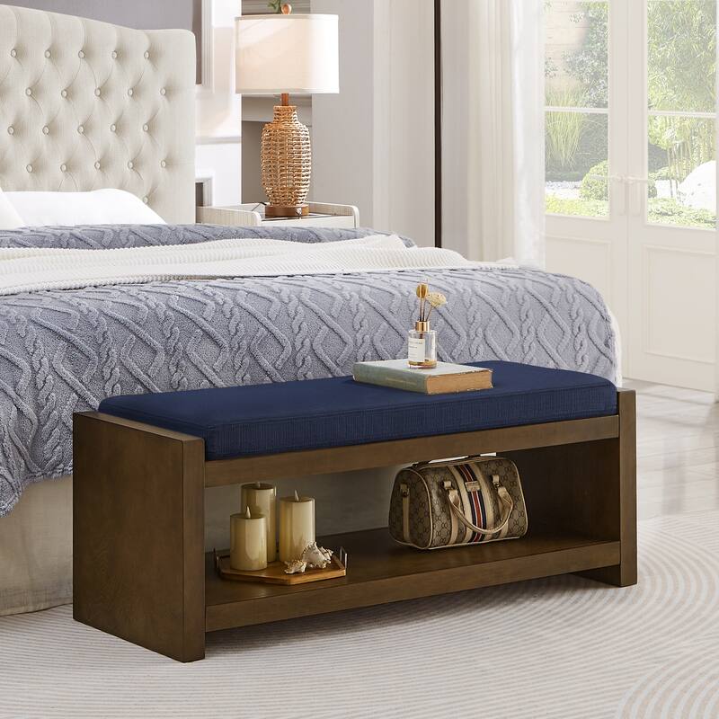 Farmhouse Storage Narrow Hallway Bench with Wood Legs
