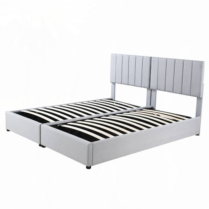 King Size Upholstered Platform Bed with a Hydraulic Storage System, Gray