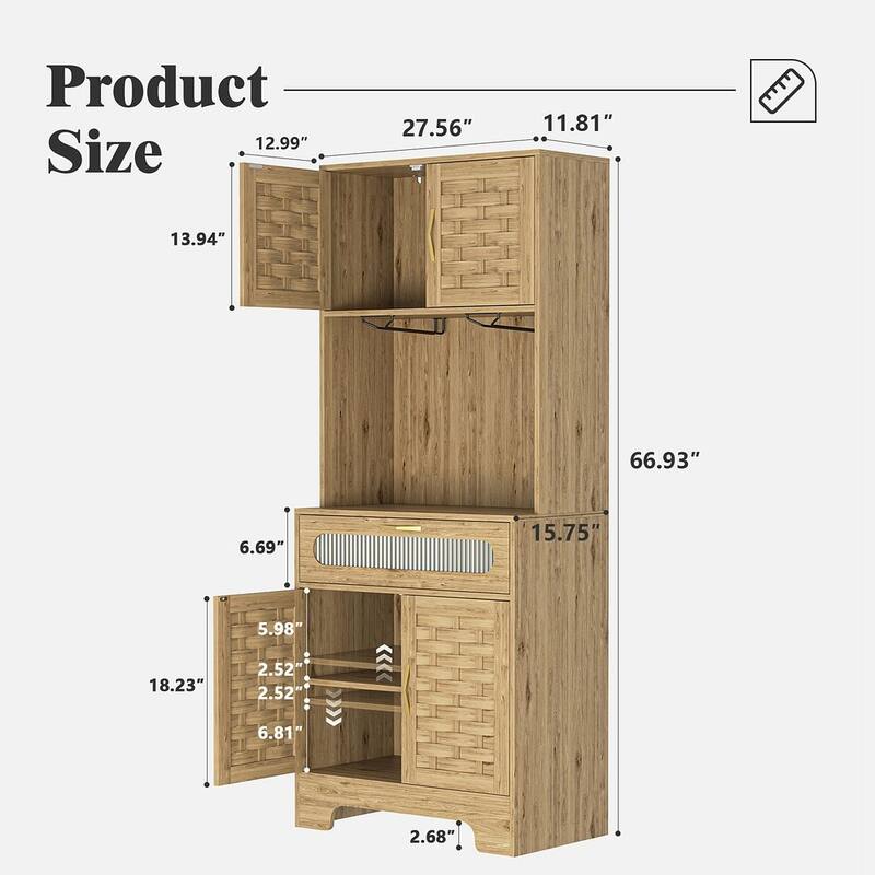 Accent Kitchen Buffet and Hutch Wooden Storage Cupboard with Glass Accent Drawer, and Microwave Space