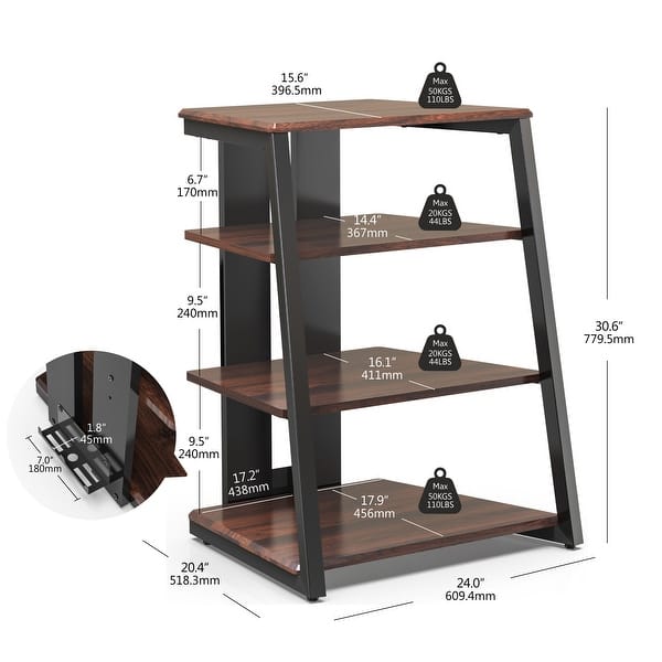 dimension image slide 1 of 4, FITUEYES 4-Tier Wooden AV Component Media Stand Stereo Cabinet