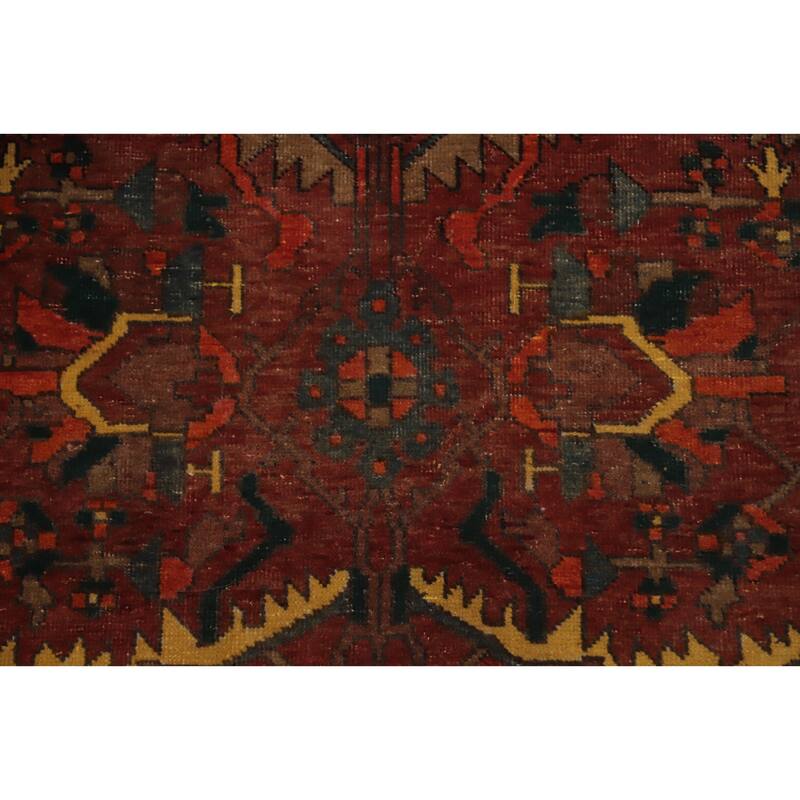 Hand Knotted Oriental 100% Wool Carpet Traditional Floral Red Heriz Runner Rug - 11' 6'' X 3' 8''