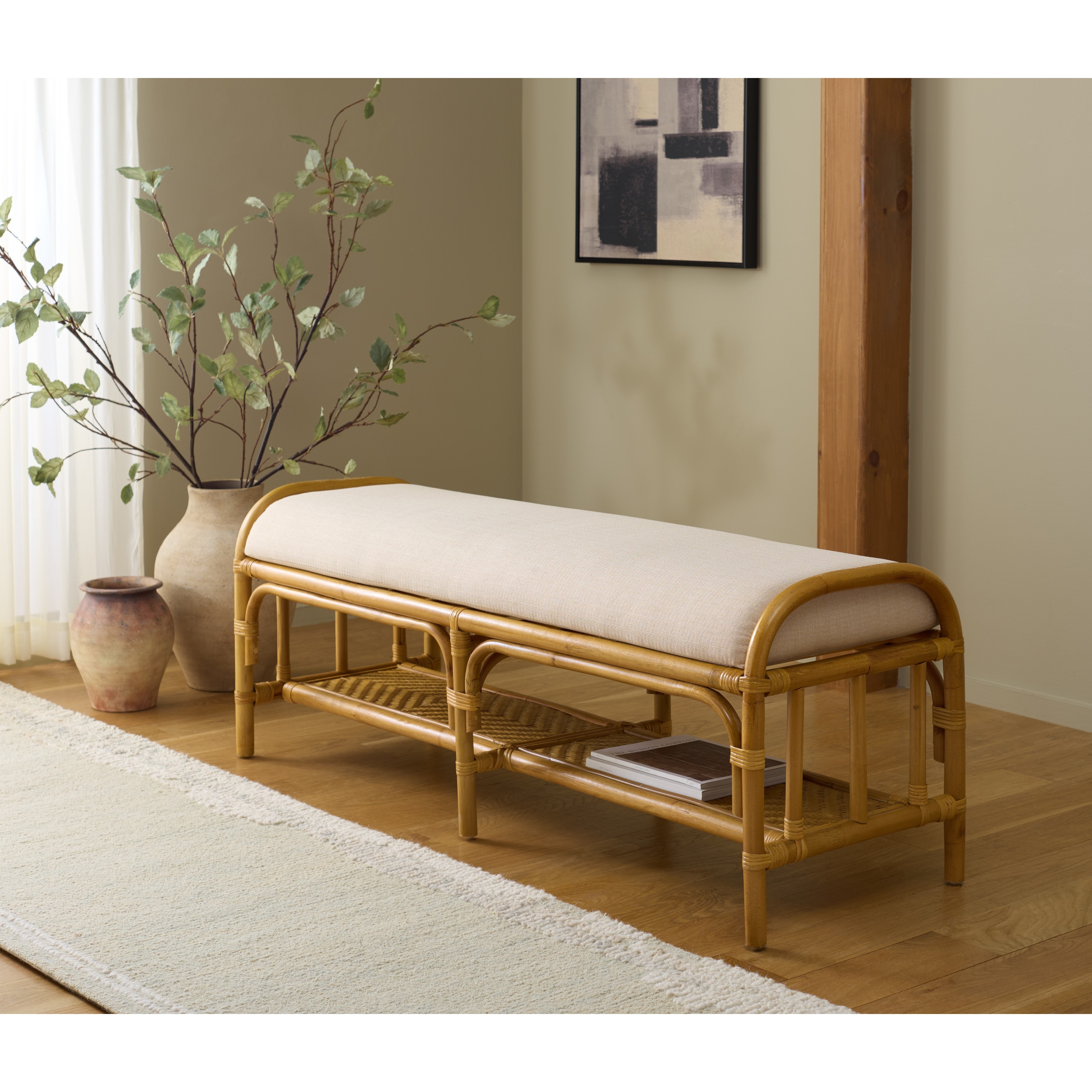 SAFAVIEH Couture Flanders Rattan Pole Bench - 53"W x 18"D x 20"H