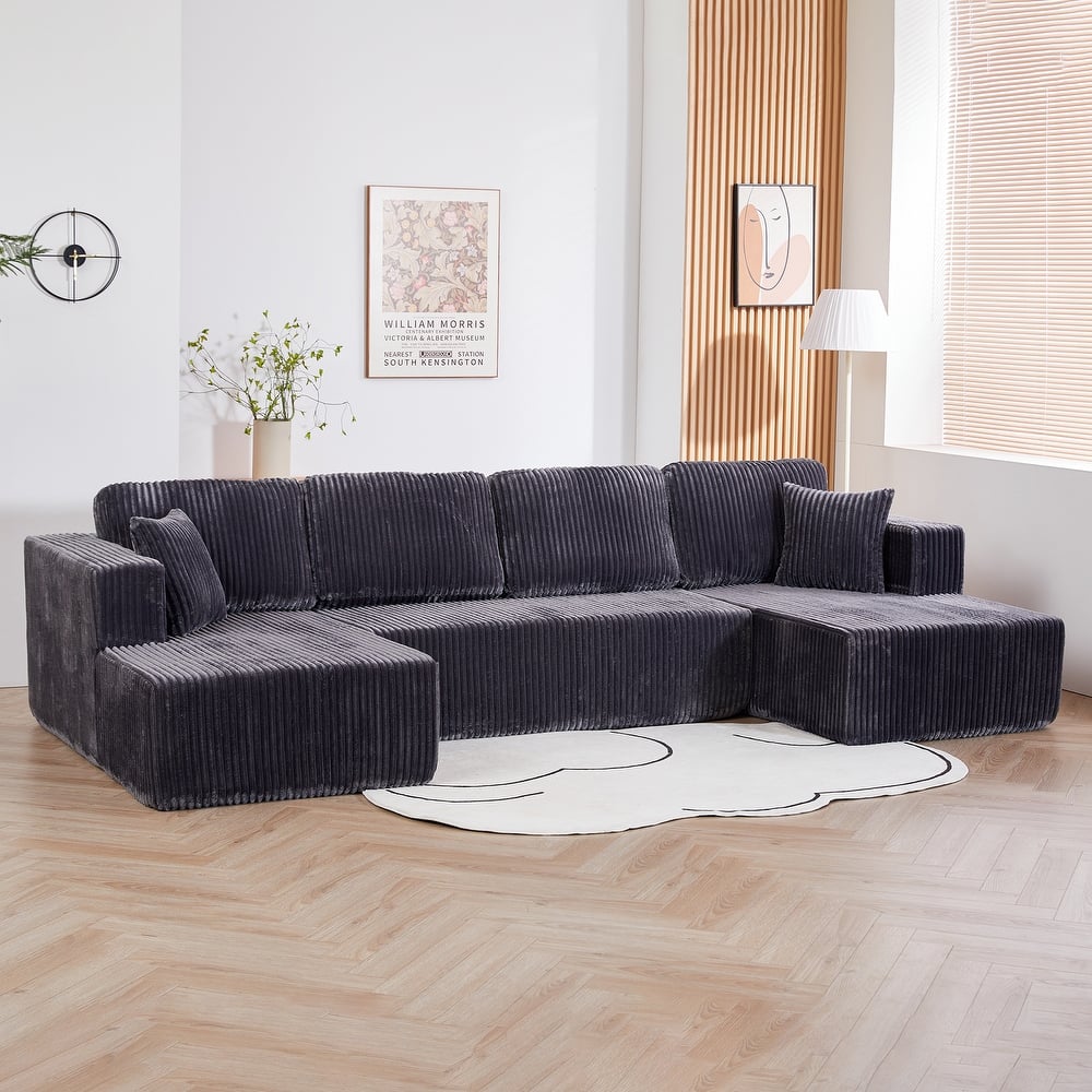 U-Shaped Modular Sectional Sofa, Modern Minimalist Corduroy Couch