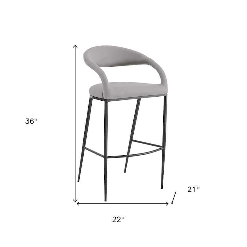 HomeRoots 26" Light Gray and Black Faux Leather and Iron Low Back Counter Height Bar Chair