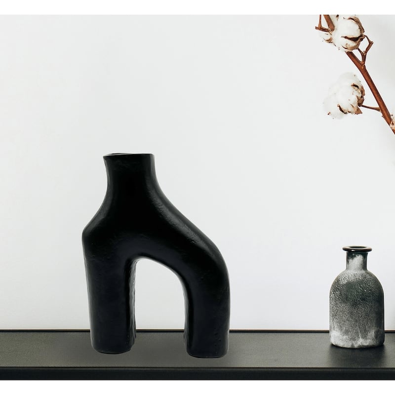 10 Inch Tall Decorative Handmade Aluminum Contemporary Flower Vase in Black
