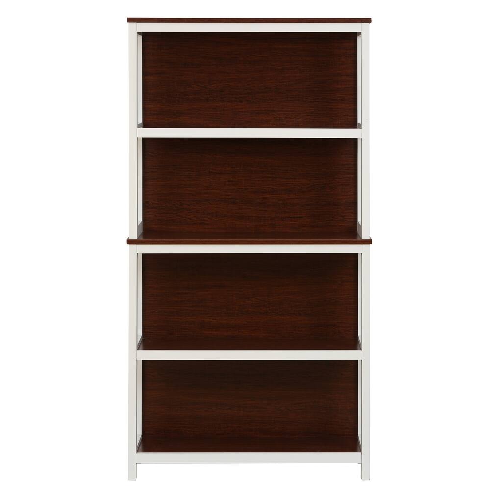 Tall Bookcase with Shelves - 59.5" Home Office Bookcase - Cherry & White Finish - Storage Unit