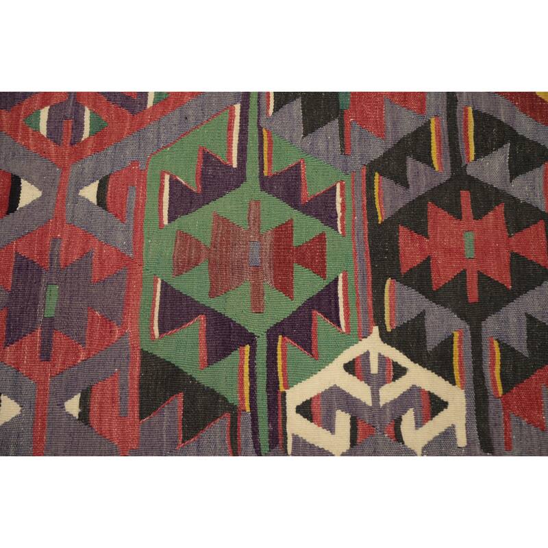 Hand Woven Oriental 100% Wool Carpet Southwestern Tribal Purples Kilim Area Rug - 7' 4'' X 5' 11''