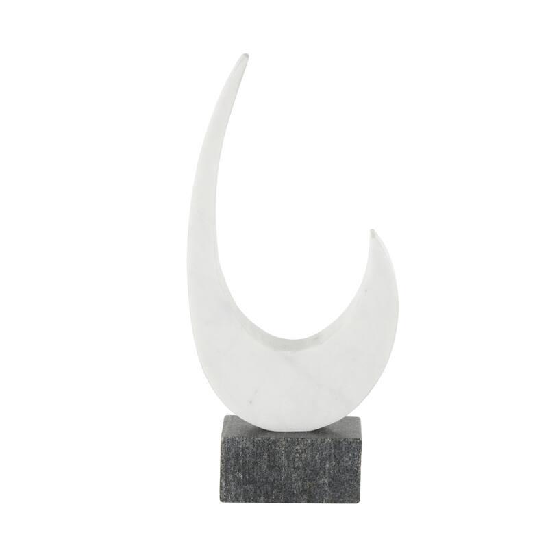 White Marble Curved Abstract Decorative Sculpture with Black Block Base
