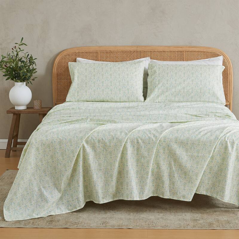 Patina Vie Maison Brushed Microfiber Floral Bloom Sheet Set - Full - Green / Blue Abstract Floral