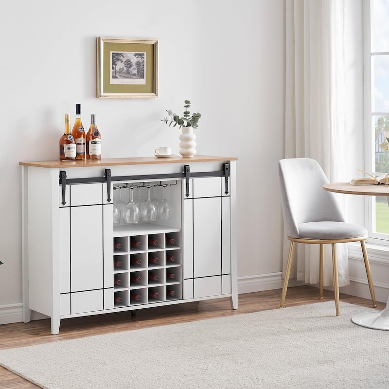 Farmhouse 47" Wine Bar Cabinet Buffet Sideboard Cabinet with 16 Bottle Wine Rack - 15.7"D x 47.2"W x 34.61"H