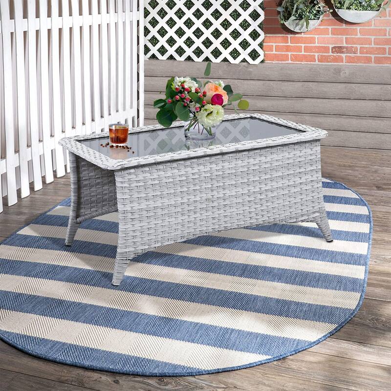 Outdoor Coffee Table with Tempered Glass Top