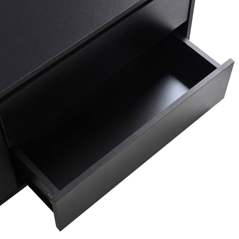 94.4" Modular LED TV Stand with Tempered Glass Arched Doors - Smart App-Controlled Lighting, Music Sync