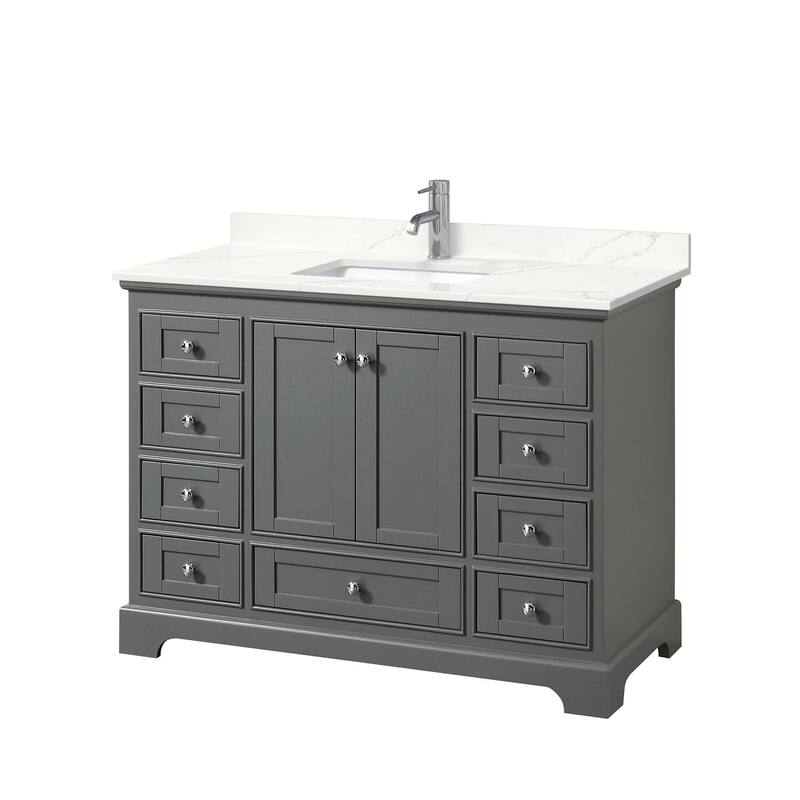 Wyndham Collection WCS202048S-QTZ-UNSMXX Deborah 48" Free Standing - Dark Gray / Giotto Quartz Top / Polished Chrome