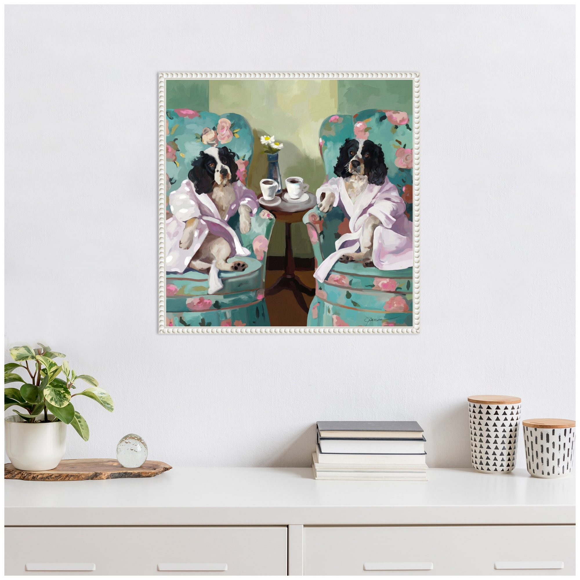 Kate and Laurel Sylvie Coffee Hour Framed Canvas by Mary Sparrow