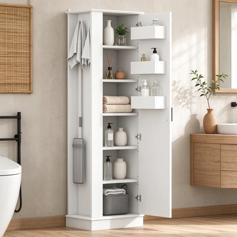 Standard Home Depot Racks Modern White Tall Storage Cabinet - Adjustable Shelves, Door-Mounted ...