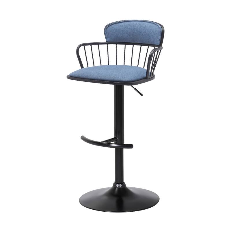 Adjustable Height Swivel Bar Stool with Faux Leather Seat Footrest and Metal Pedestal Base for Kitchen - 43”H x 19”W x 20”D