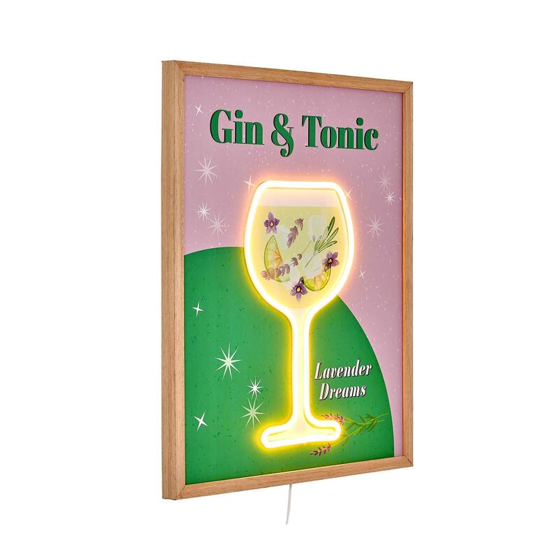 American Art Decor Tipsy Gin & Tonic Framed LED Lavender Dreams Wall Decor - 16" x 20" - 20.62" x 16.62"