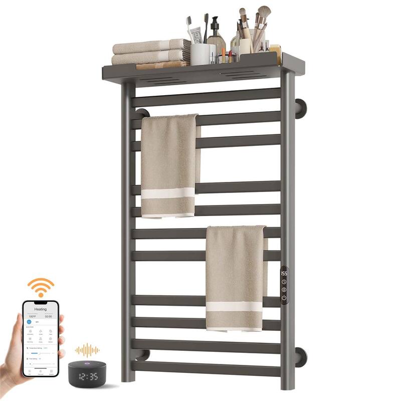 Electric Wall Mounted Towel Warmer with Timer - Grey