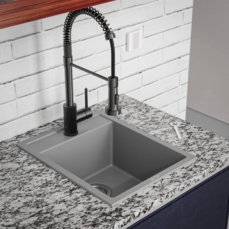 Karran QT-825 Drop-in 15-3/4" Single Bowl Quartz Composite Kitchen Sink