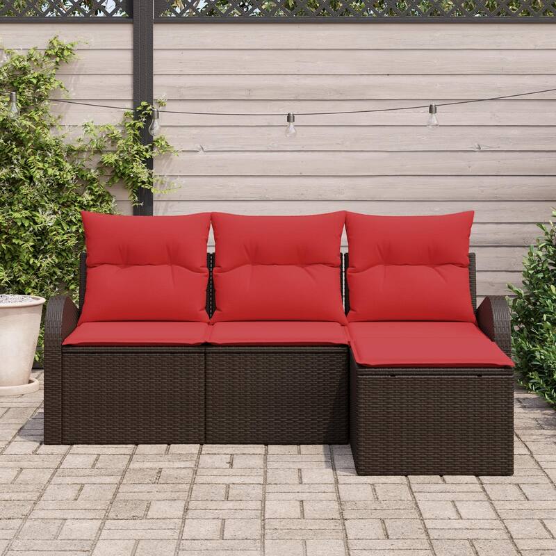 vidaXL 4 Garden Sofa Set with Cushions Black/Brown/Grey Poly Rattan - 70.5 x 24.4 x 27.2