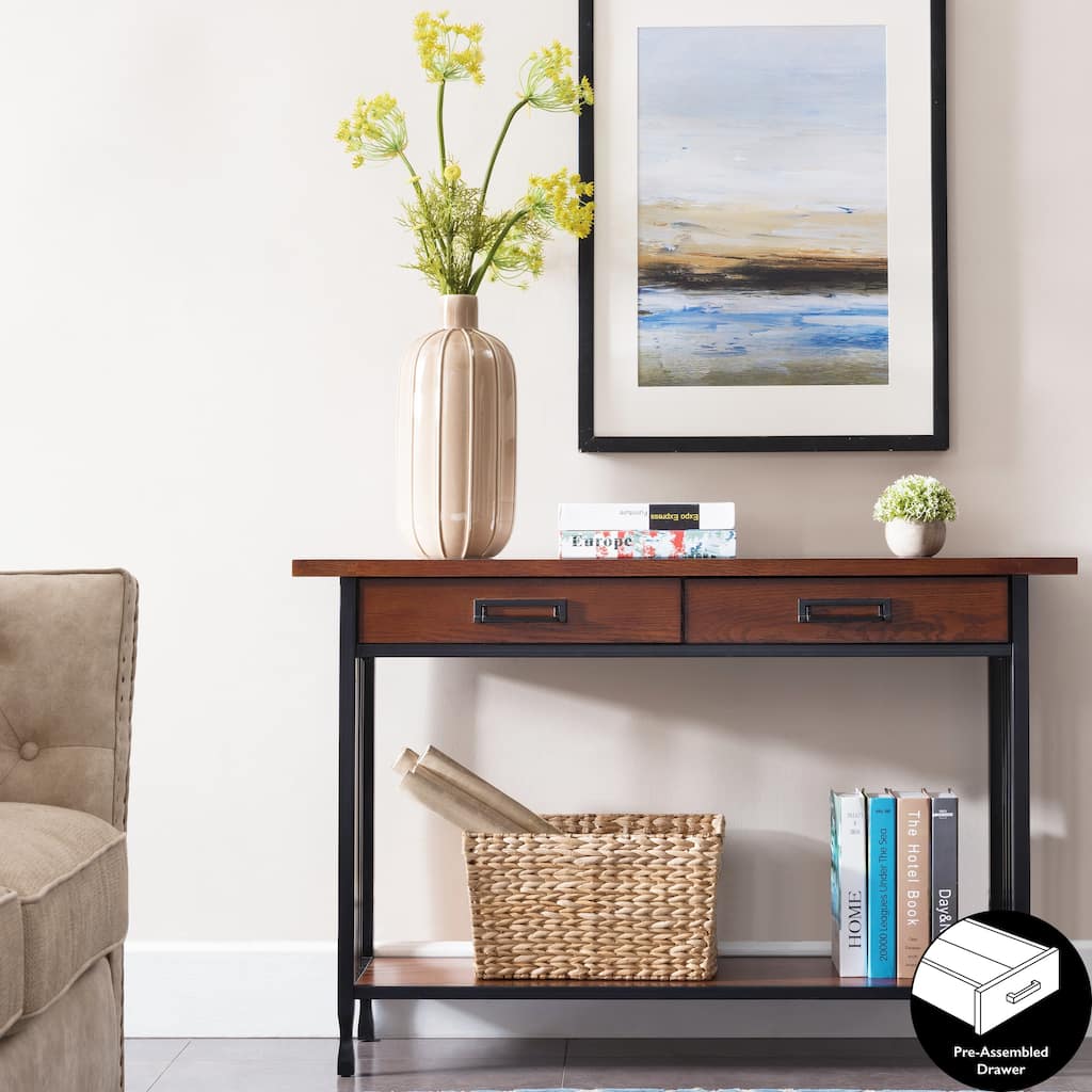 Leick Home Ironcraft Rustic Two Drawer Hall Console Sofa Table with Shelf
