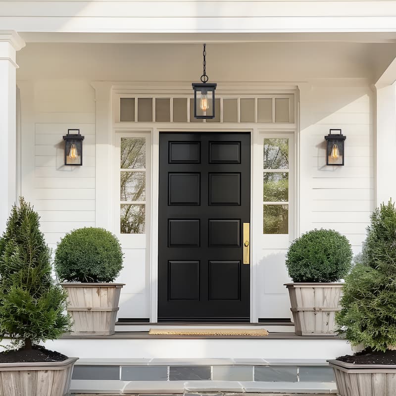 Modern 1-Light Black Outdoor Light Patio Exterior Lantern Pendant - L 6"x W 6"x H 10.5"