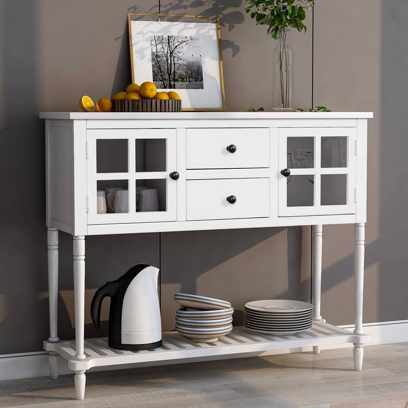 Rustic Farmhouse Console Table with Drawers, Roman Legs & Distressed Finish for Entryway Storage