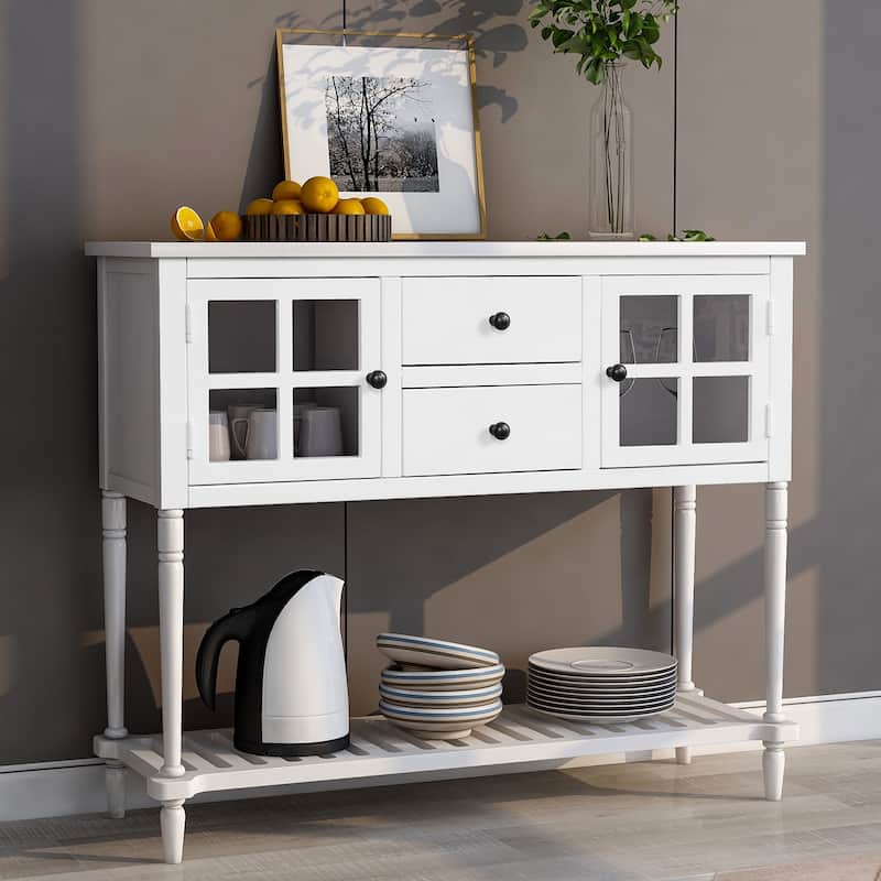 Sideboard Console Table with Bottom Shelf and Farmhouse Wood/Glass Buffet Storage Cabinet - 42"L x 14"W x 34.2"H