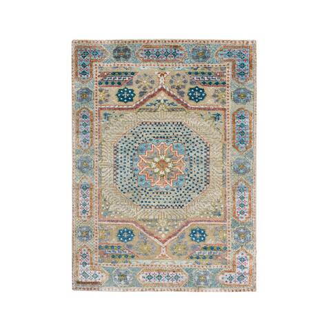 Hand Knotted Multicolored Mamluk with Wool & Silk Oriental Rug (2'1" x 3'2") - 2'1" x 3'2"