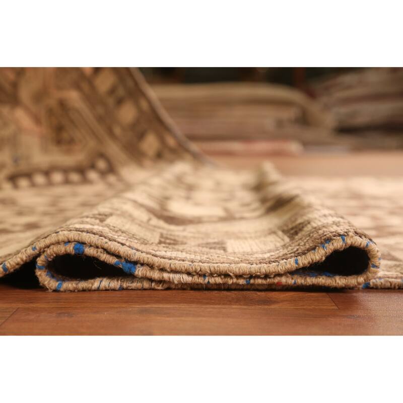 Hand Knotted Oriental 100% Wool Carpet Traditional Tribal Brown Hamedan Runner Rug - 9' 8'' X 4' 0''